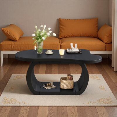 Ivy Bronx Modern Cloud Coffee Table With 1.5" Thick Tabletop, Cream Style Irregular End Table With Curved Legs, Unique Design Accent Table With Round Edge For L