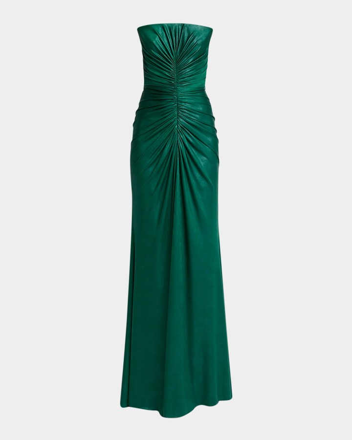Elie Saab Strapless Ruched Coated Jersey Gown