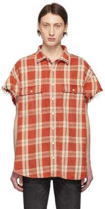 R 13 Red Plaid Oversized Cut-Off Shirt