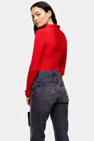 Thumbnail for your product : Topshop Red Knitted Mixed Ribbed Funnel Neck Jumper