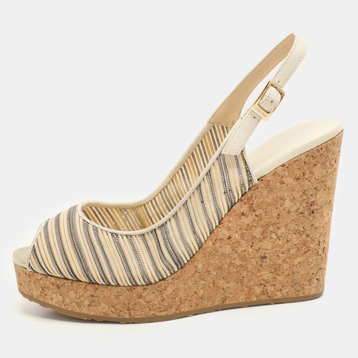 Jimmy Choo Multicolor Leather Prova Cork Wedge Slingback Pumps