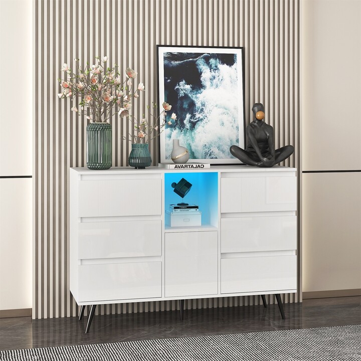 BESTCOSTY Living Room Sideboard Storage with LED Light
