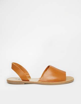 Pieces Exclusive Tan Leather Slingback Flat Sandals