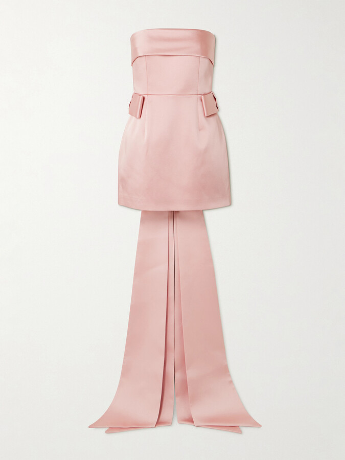The New Arrivals Ilkyaz Ozel - Lalani Strapless Bow-embellished Duchesse-satin Mini Dress - Pink