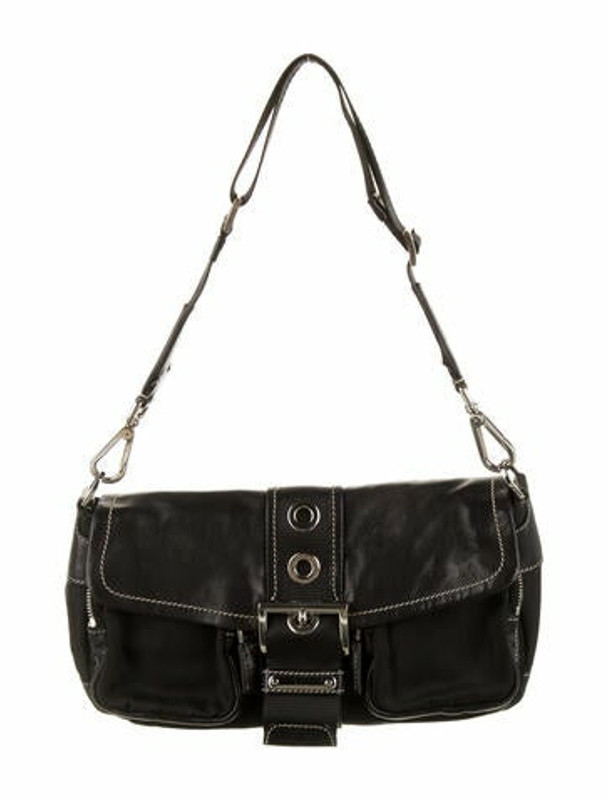 Prada LeatherTrimmed Tessuto Shoulder Bag Black ShopStyle