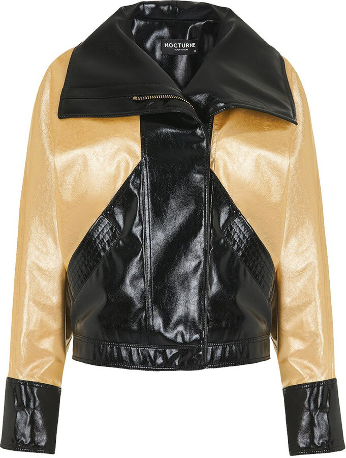 NOCTURNE - Wide Collar Patent Faux Leather Jacket - ShopStyle