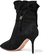 Thumbnail for your product : Aquazzura Palace Ruffled Suede Ankle Boots - Black