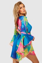 Thumbnail for your product : boohoo Neon Tropical Pom Pom Beach Dress