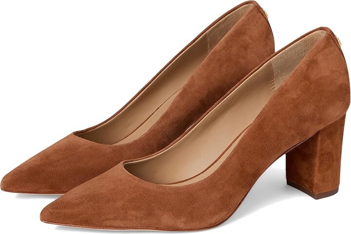 Lauren Ralph Lauren Lanette Suede Block-Heel Pumps High Women's Heels Lauren Tan : 6 B - Medium