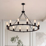 Thumbnail for your product : Gracie Oaks Farmhouse Chandelier Metal, 39 Inch 12-lights Rustic Wagon Wheel Chandelier Light Fixture, Black Farmhouse Pendant Lighting For Dining Room Living Roo