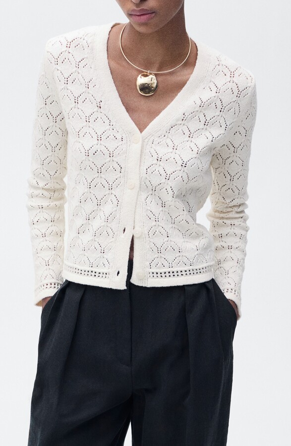 Pointelle Stitch Cotton Blend Cardigan