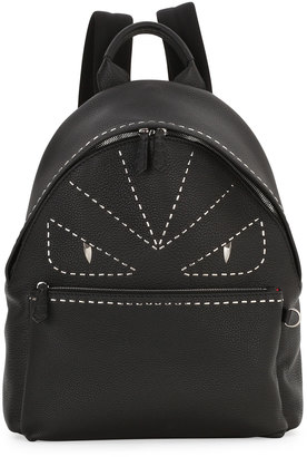 Fendi Stitched Monster Eyes Leather Backpack, Black