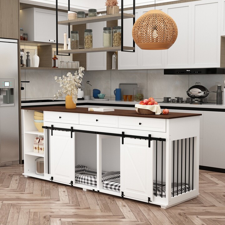 FAMAPY Dog Crate Kitchen Island Dog Kennel with Push Door Shelf 86.6"W ShopStyle Cat