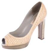 Thumbnail for your product : Valentino Straw Peep-Toe Pumps