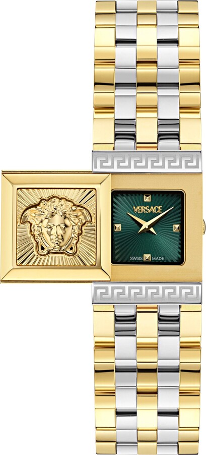 Versace Women's Swiss Reveal Square Two-Tone Stainless Steel Bracelet Watch 18x25mm