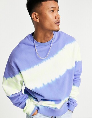 ASOS DESIGN oversized sweatshirt in blue stripe tie dye - ShopStyle