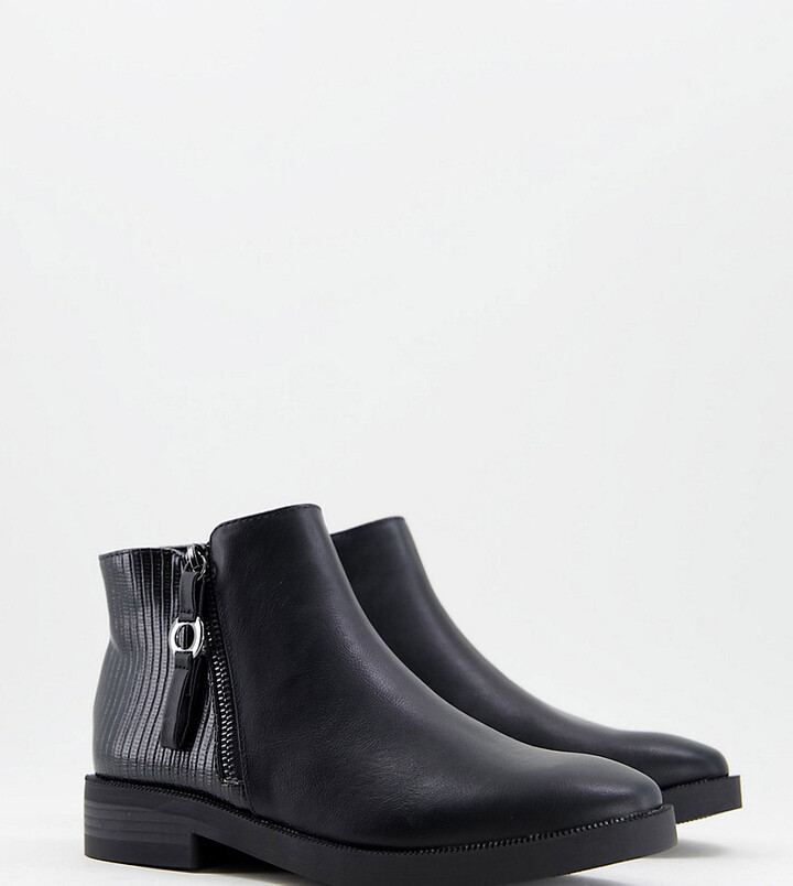 Simply Be Wide Fit flat Chelsea boots with zip detail in black - ShopStyle