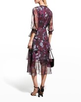 Thumbnail for your product : Marchesa Notte Tie-Neck Floral Chiffon Tiered Midi Dress