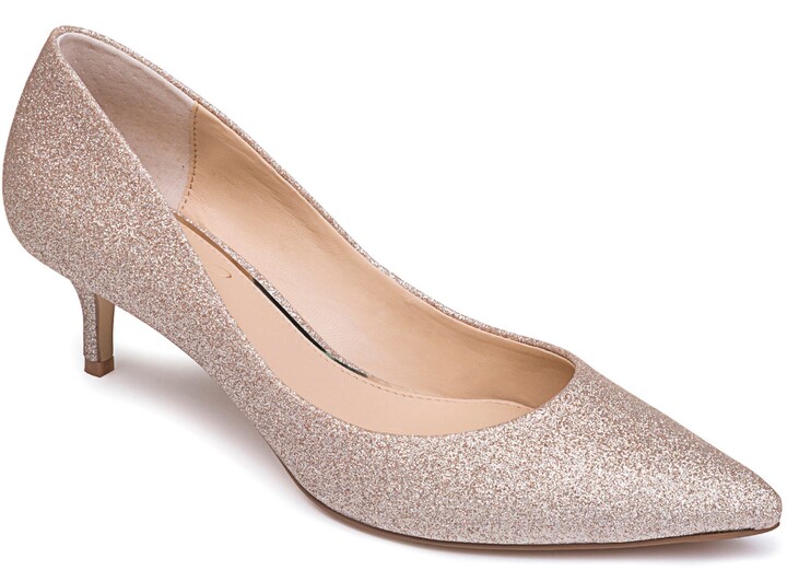 gold glitter kitten heel shoes