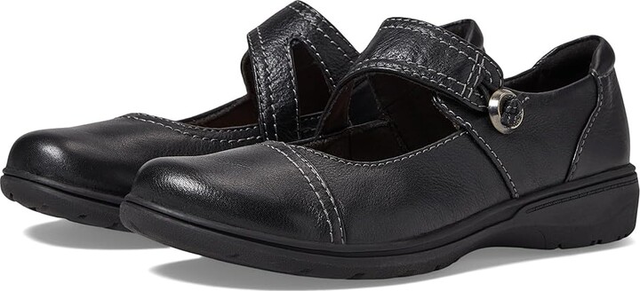 Clarks Carleigh Jane Women's Flat Shoes Black Leather : 10 B - Medium