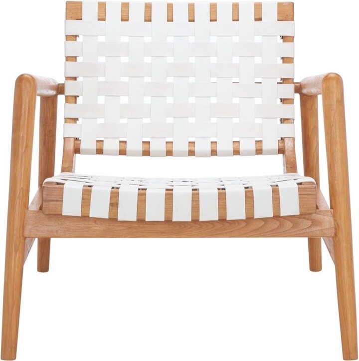 Safavieh Bellona Leather Woven Accent Chair - White / natural