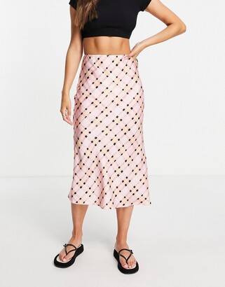 Topshop check midi bias slip skirt in pink - ShopStyle