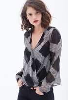 Thumbnail for your product : LOVE21 LOVE 21 Contemporary Sheer Printed Surplice Top