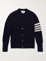 Thumbnail for your product : Thom Browne Slim-Fit Striped Grosgrain-Trimmed Mélange Cashmere Cardigan