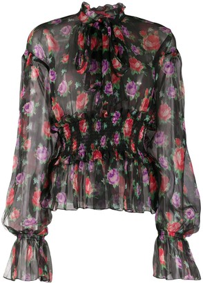 MSGM Floral-Print Long-Sleeved Blouse