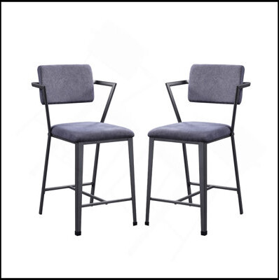 Hokku Designs Set Of 2 Counter Height Chairs With Metal Frame Gunmetal