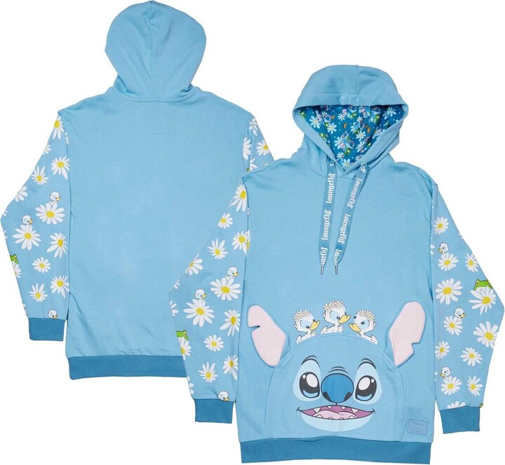 Loungefly Men's and Women's Light Blue Lilo and Stitch Springtime Daisy Pullover Hoodie