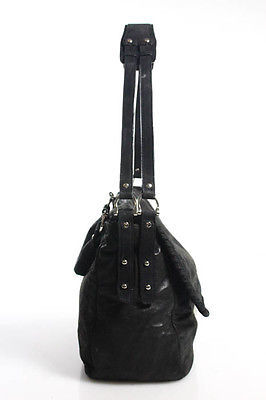 Be & D Black Suede Whip Stitch Front Flap Single Strap Shoulder Handbag