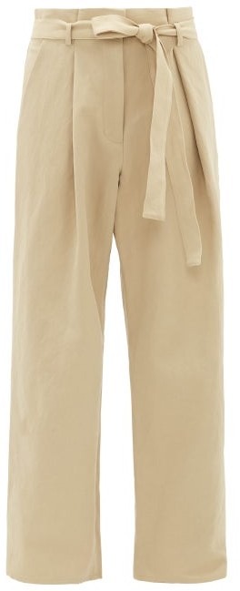 Tan MATCHESFASHION Women Clothing Pants Chinos Front-seam Cotton And Linen-blend Chino Trousers Womens 