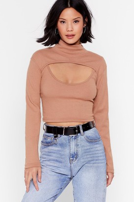 Nasty Gal Womens Check This Cut-Out High Neck Crop Top - Beige - 4, Beige