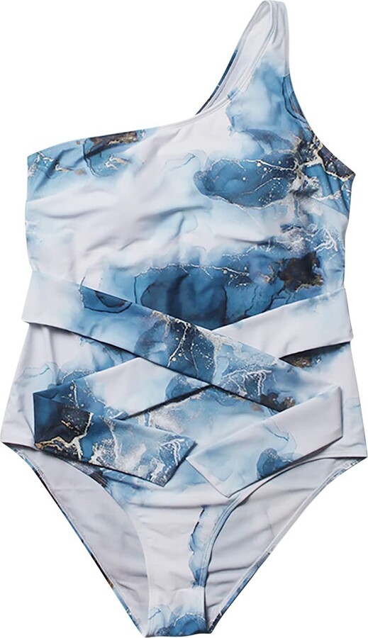 HUBA One Piece Swimsuit Women's One Shoulder Swimwear Tummy Control