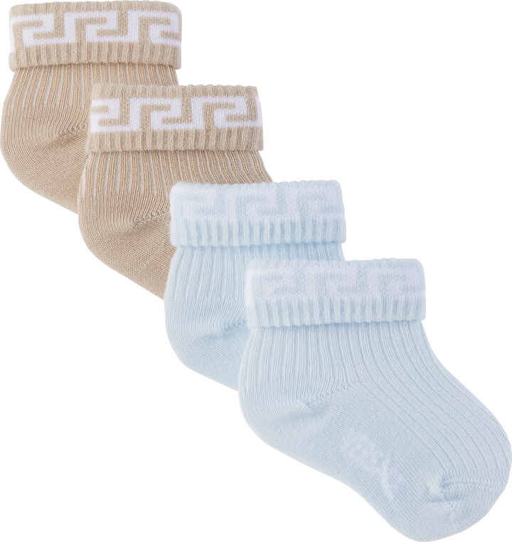 Versace Two-Pack Baby Blue & Brown Greca Socks