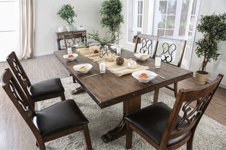 Furniture of America Ted Traditional Espresso Faux Leather Padded 7-Piece Dining Table Set