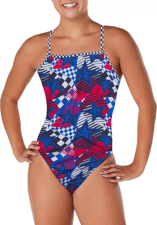 Speedo Women's Printed Double Crossback Swimsuit, Size 34, Overdrive