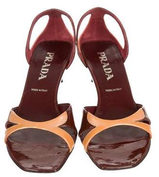 Prada Patent Leather Mid Heel Sandals