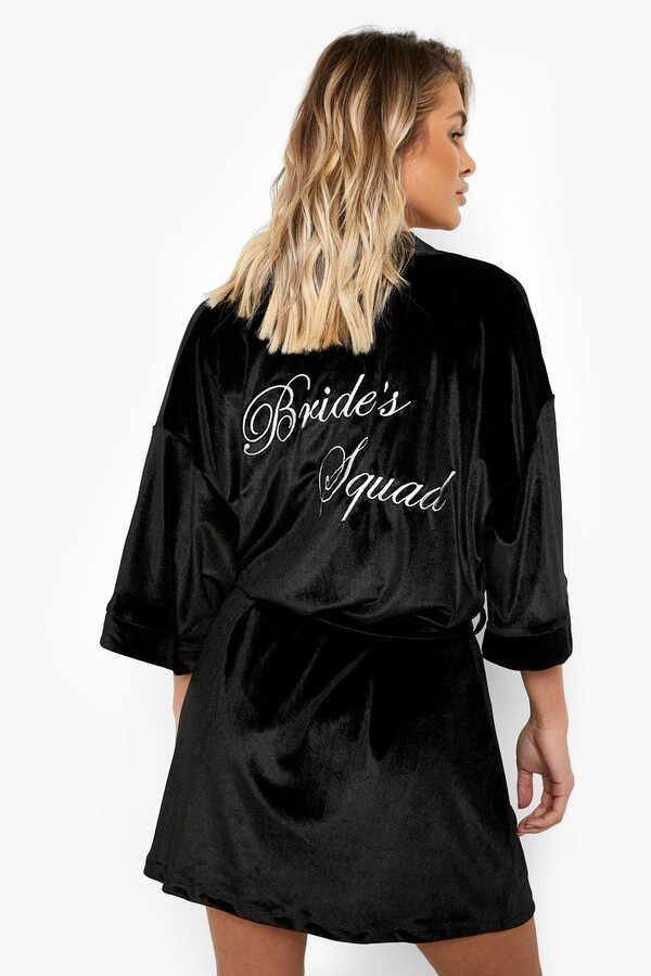 boohoo Bride Squad Embroidered Velvet dressing gown ShopStyle Robes