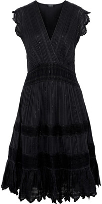 Love Sam Wrap-effect Embroidered Metallic Cotton-blend Voile Dress