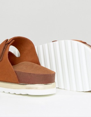 Vero Moda Leather Flatform Buckle Slide Sandals