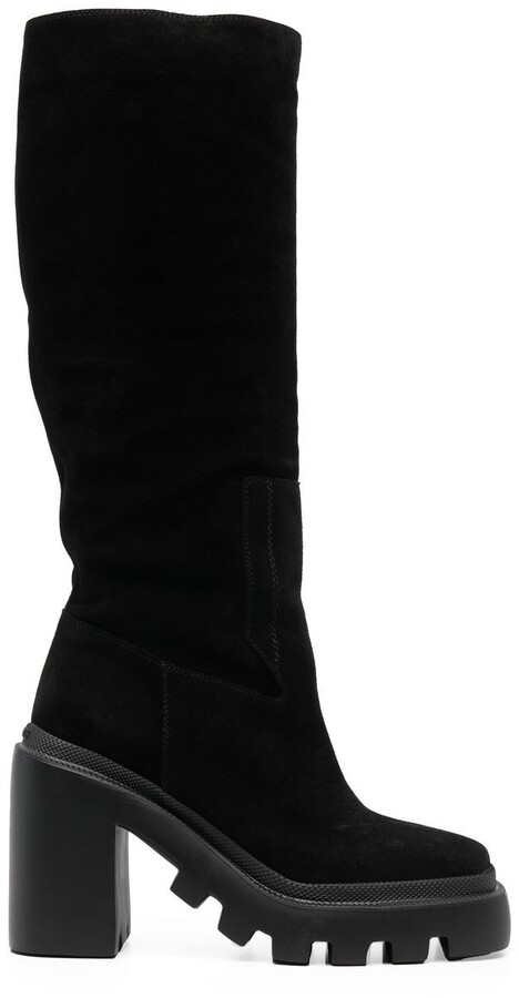 black suede square toe boots