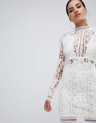Missguided Crochet Lace Long Sleeve Mini Dress