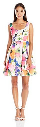 Adrianna Papell Women's Fit-and-Flare Floral Dress with Pleated Skirt
