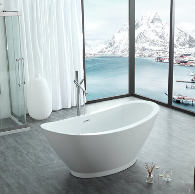 Eisen Home Iris 69" x 33" Pedestal Soaking Acrylic Bathtub with Faucet