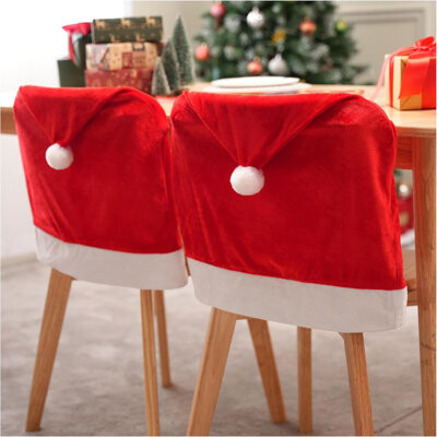 Cozy Oasis JOYIN 4 Pcs Christmas Chair Cover, Red Santa Hat Chair Slipcovers For Christmas Holiday Festival Decoration, Santa Claus Chair Back Covers, Xmas Indoo