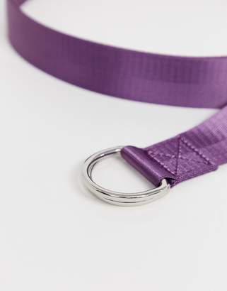 ASOS Design DESIGN slim webbing long ended belt in lilac and d-ring