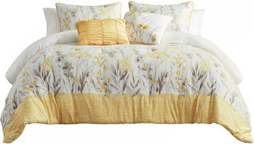 Tingkunke 5 Piece Comforter Set Seersucker Comforter Set With Throw Pillows, Yellow, Hypoallergenic And Machine Washable