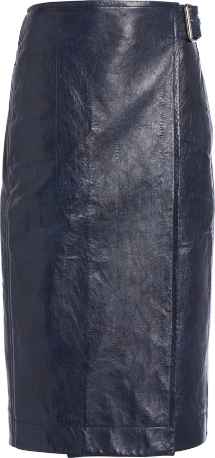 Bottega Veneta Belted Embossed-Leather Midi Pencil Skirt